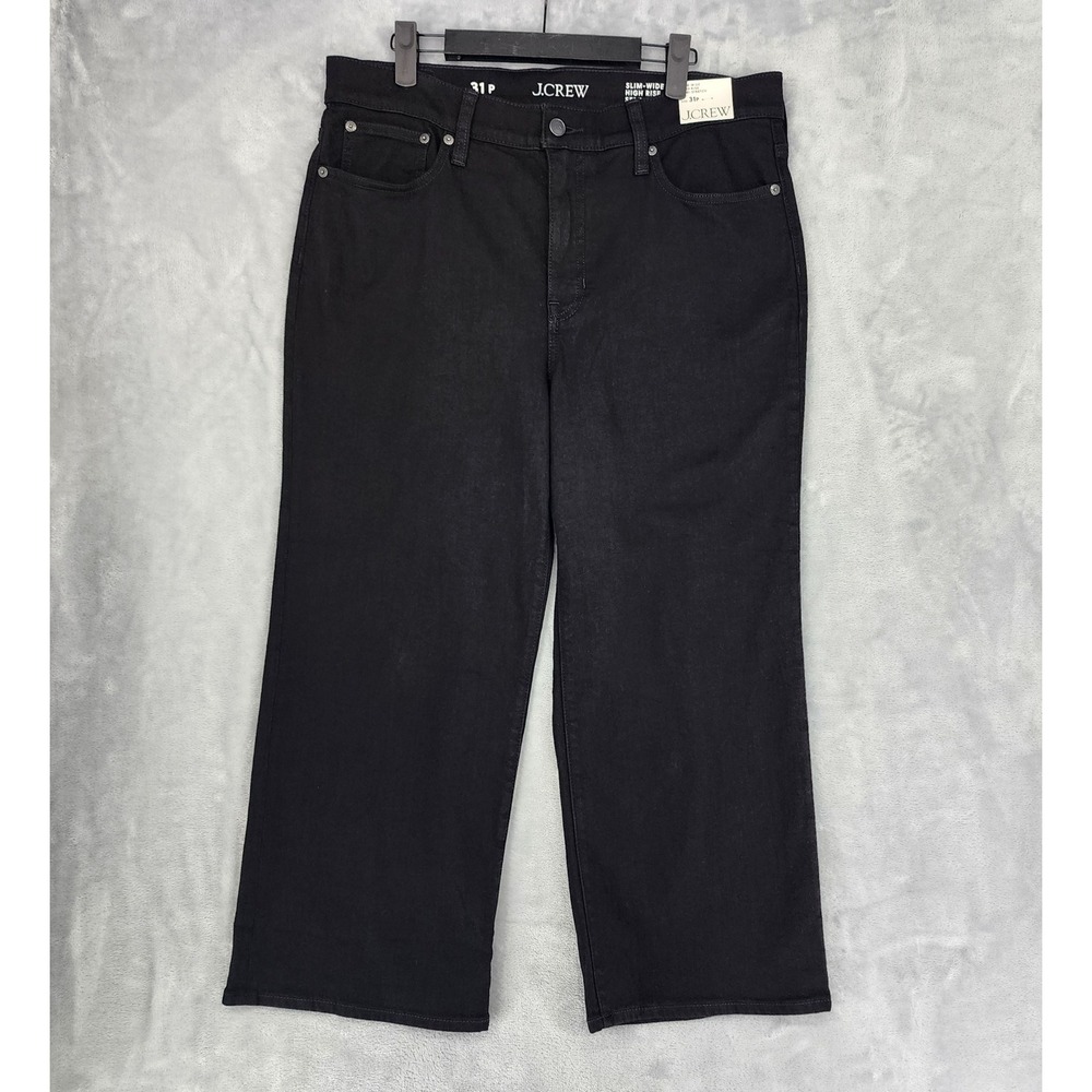 J.Crew Jean Womens Size 31 Petite Black Slim Wide High Rise Semi Stretch 31P NWT